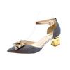Fashion Bling Crystal High Heels Pumps Women Elegant Pearl Buckle Square Heels Wedding Party Shoes Ladies Pointed Toe Ankle Strap Pumps