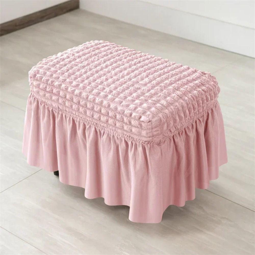 Universal Stool Cover Seersucker Footrest Slipcover Easy Install Ottoman Protector  Dining Room