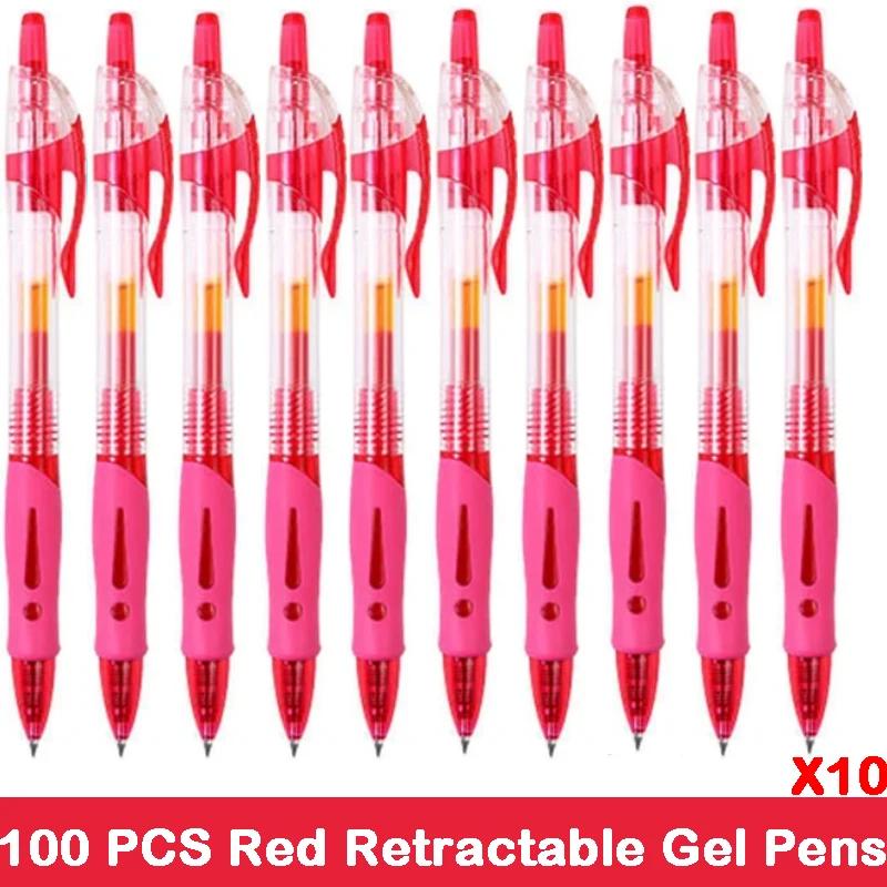 10/100 PCS Roise Retractable Gel Pens Set Black/Red/Blue Ink Ballpoint for Writing Refills Office School Supplies Stationery