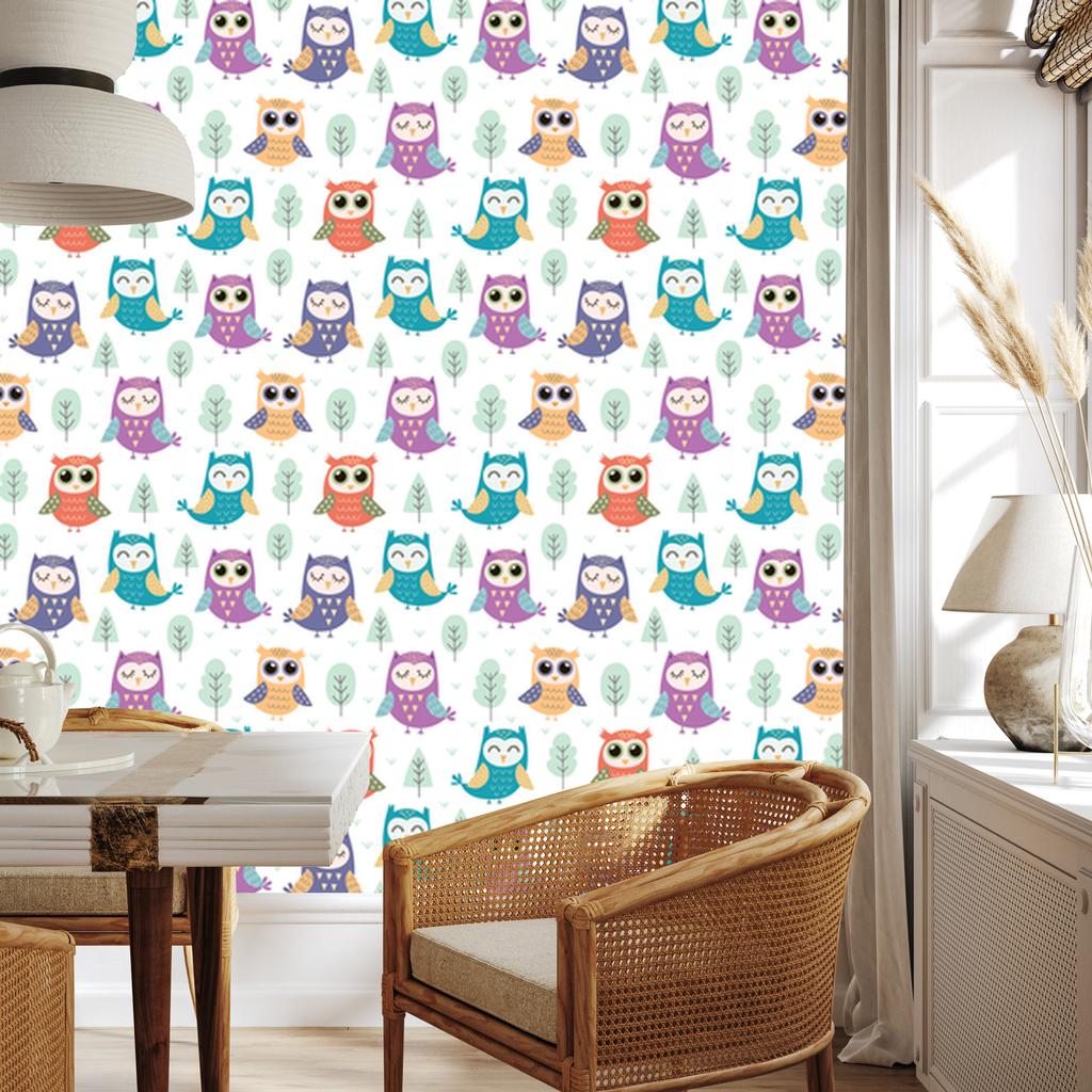 Joyful Owls Wallpaper for Living Room and Bedroom 50x1000