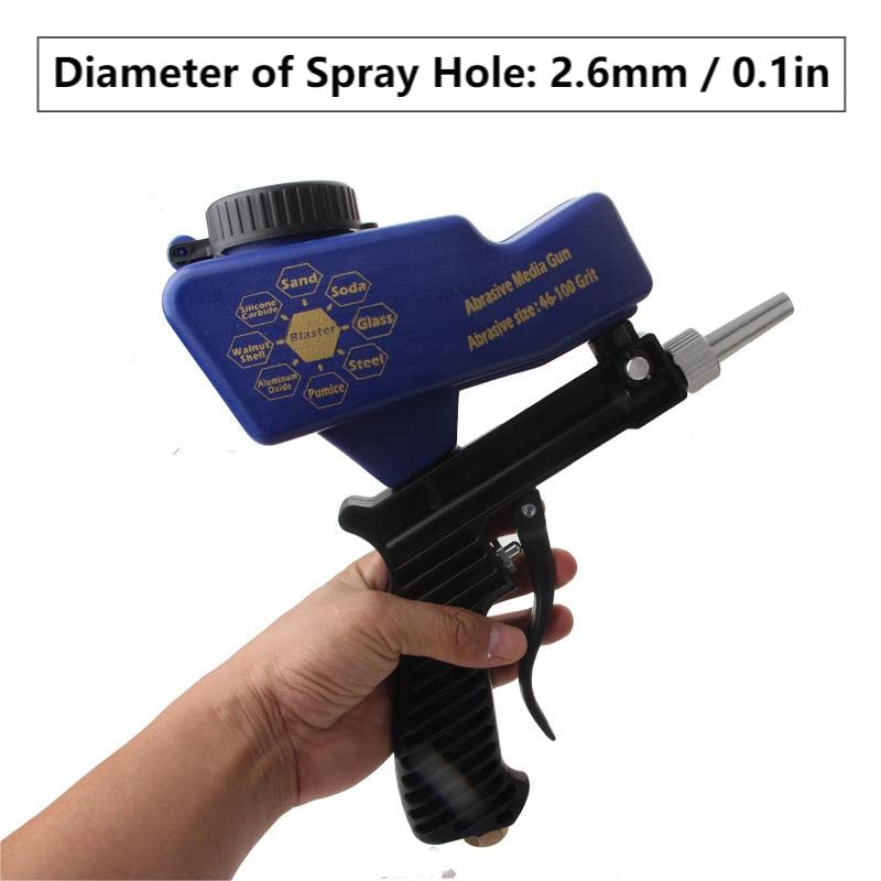 Portable Sandblaster Gun Kit 70-150 PSI 6000RPM Gravity Feed Sandblasting Pneumatic Blast Gun Handheld Tool with Air Tube Connector for Cleaning