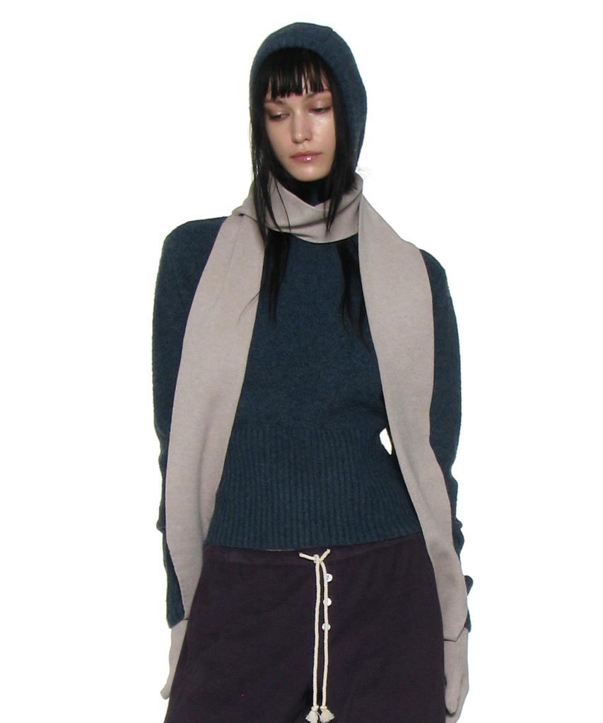PARTIMENTO WOMEN Cutout Warmer Knit Hoodie_Dark Teal