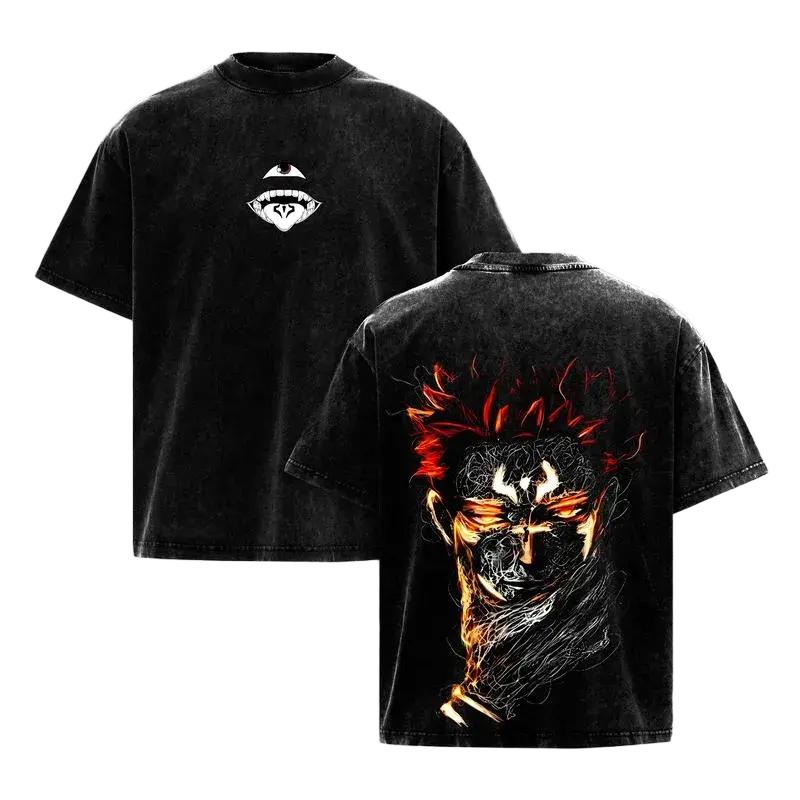 

Ryomen Sukuna Jujutsu Kaisen Graphic T Shirt Men Short Sleeve Cotton Tshirts Retro Washed Tee Harajuku Casual Oversized T-shirt XXL чёрный