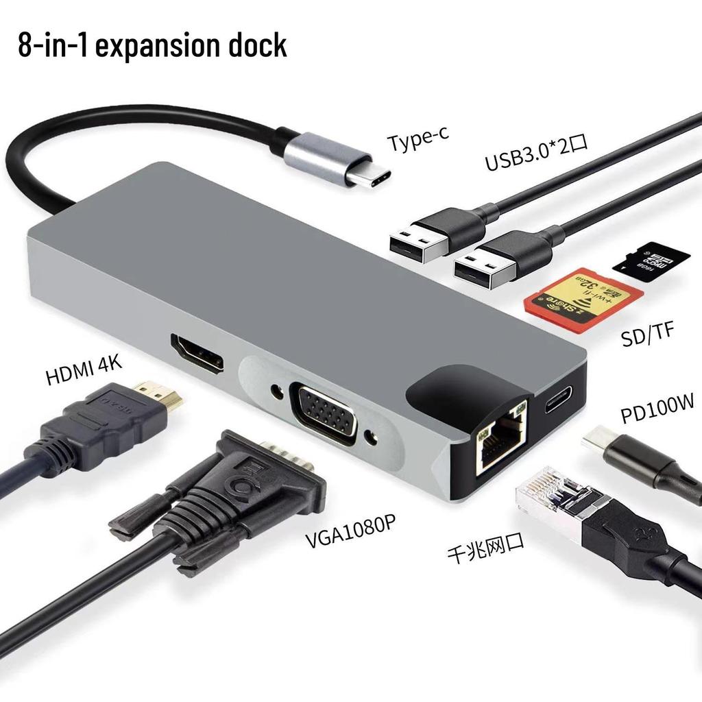 Type-C Multi-Port Adapter: USB Splitter, HDMI, Network, Converter, 5-in-1 Dock