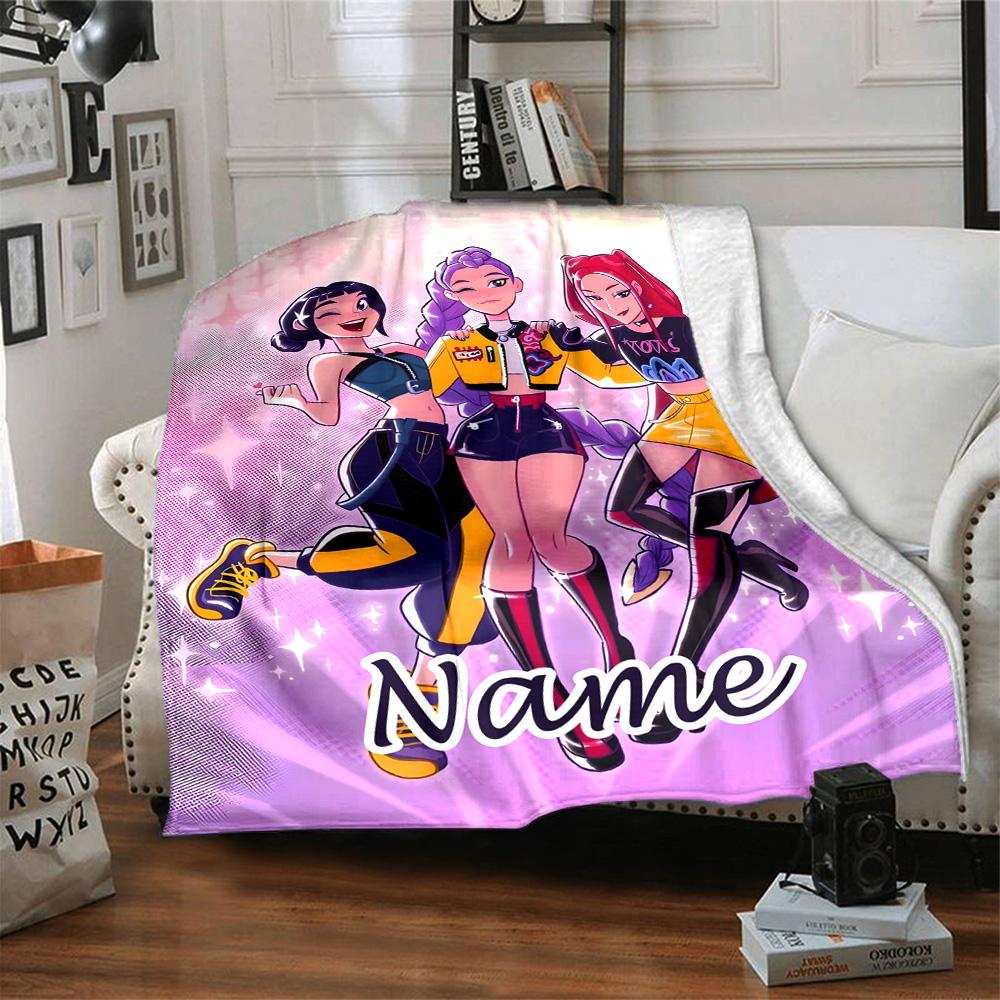 Customizable KPop Demon Hunters36 Throw Blanket – Personalized Name, All-Season Cozy Snug Blanket, Machine Washable, Personalized Blanket
