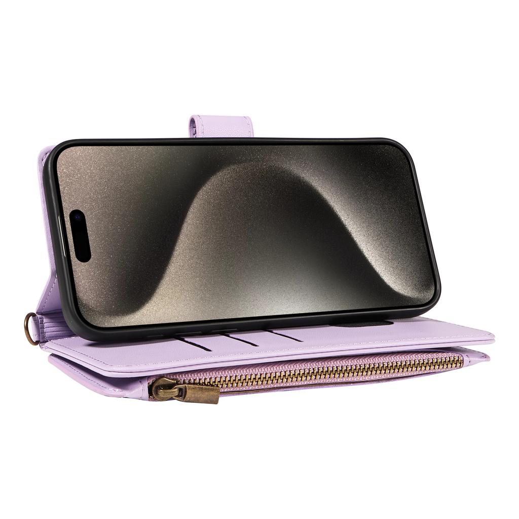 For iPhone 16 Pro Leather Case with Card Holder,RFID Blocking Wallet Phone Cover Rhombus Pattern