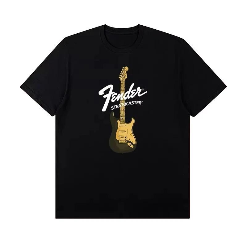 2025 Summer New Fender Jimi Hendrix Fender Electric Guitar Print Graphic T-shirt Men's Short Sleeve T-shirt Street Wear Summer