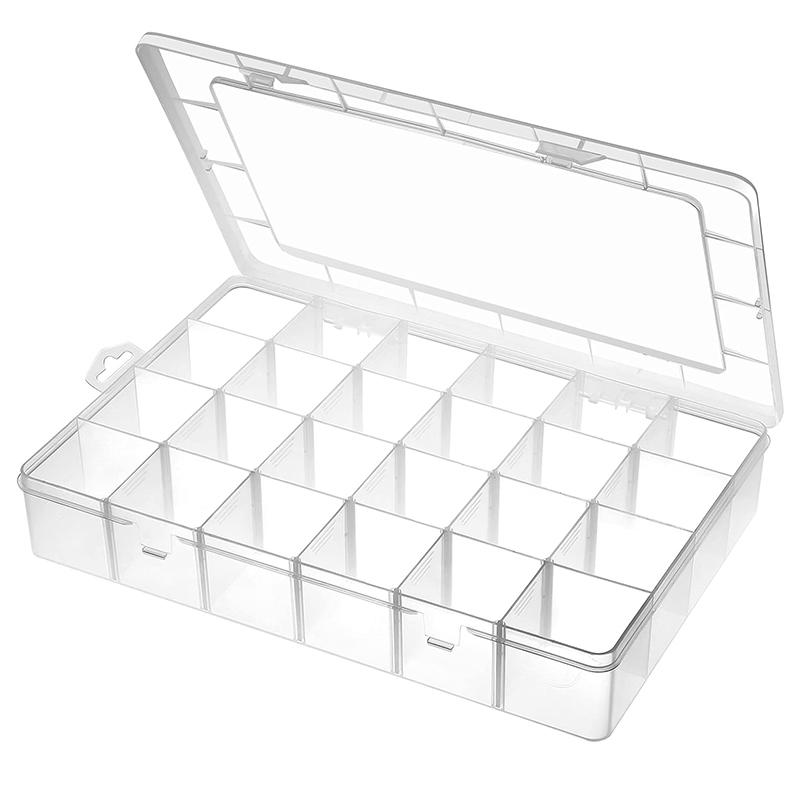 Large 24 Grids Plastic Organizer Box Adjustable Dividers Clear Storage Box for Jewelry, Art DIY Crafts, Washi Tapes, Beads