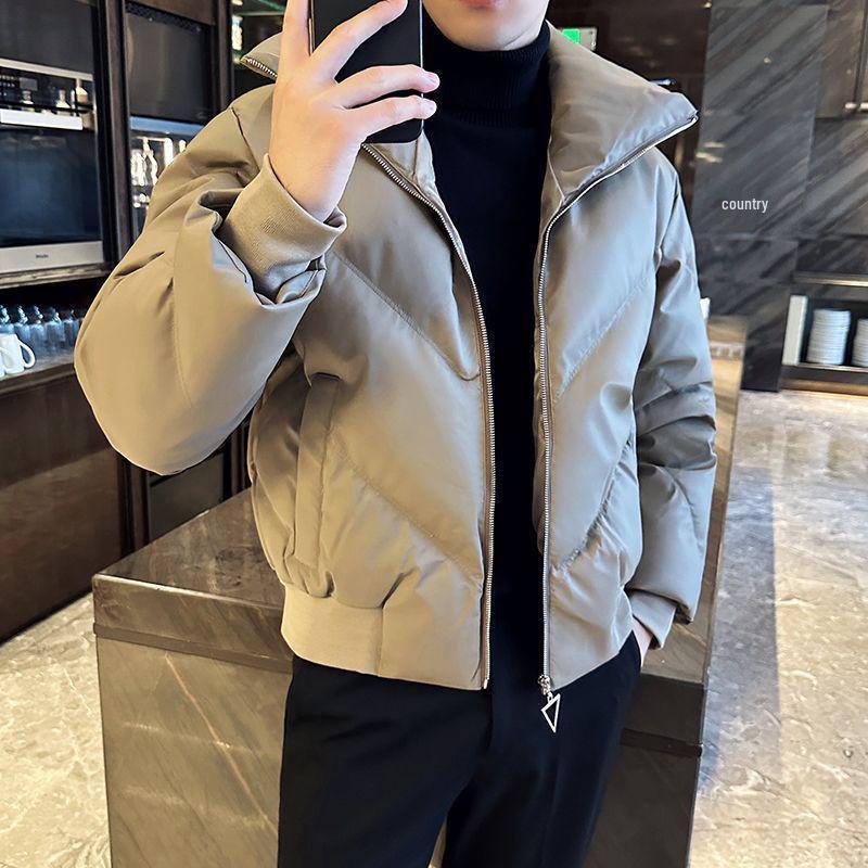 

Мужская зимняя куртка с толстой хлопковой подкладкой и воротником-стойкой - Теплая, простая, короткое пальто свободного кроя L (105-120 Jin)