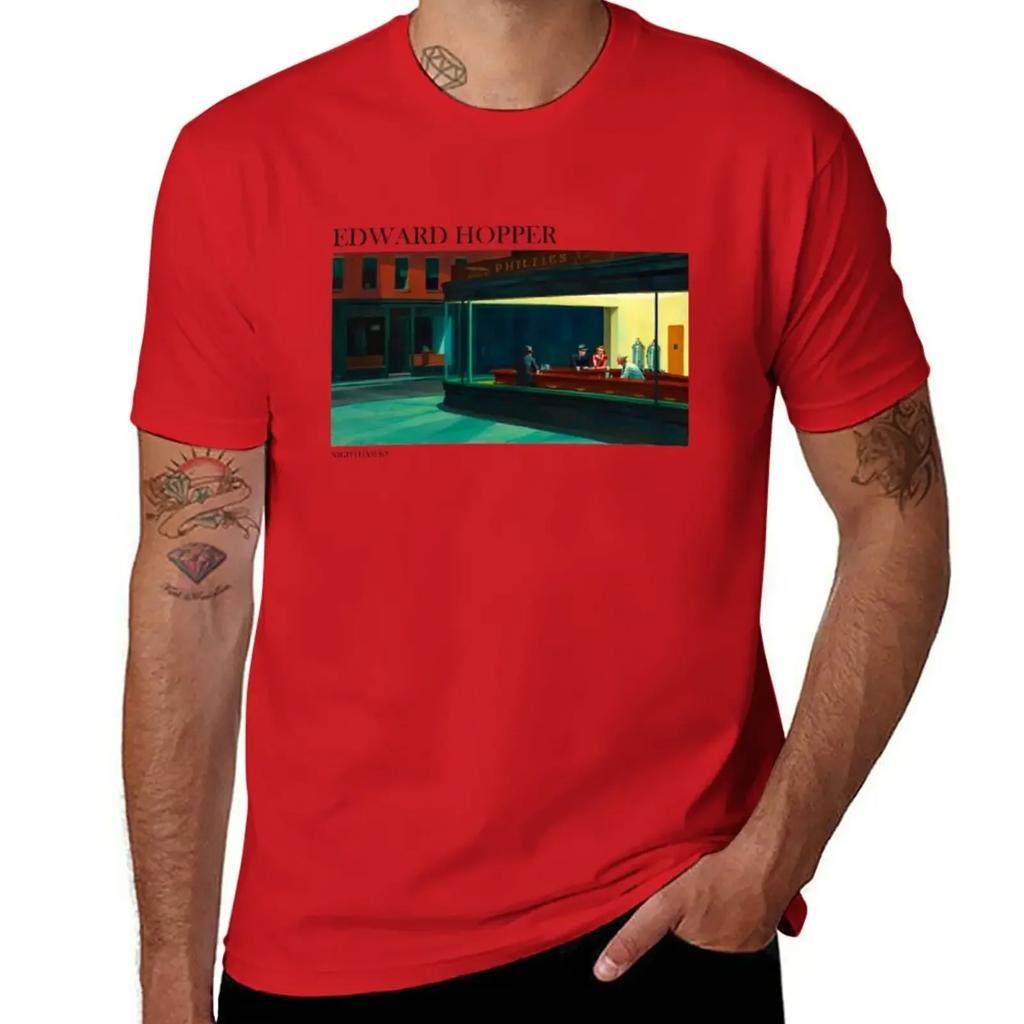 Edward Hopper Nighthawks T-Shirt blacks anime clothes Men's clothing