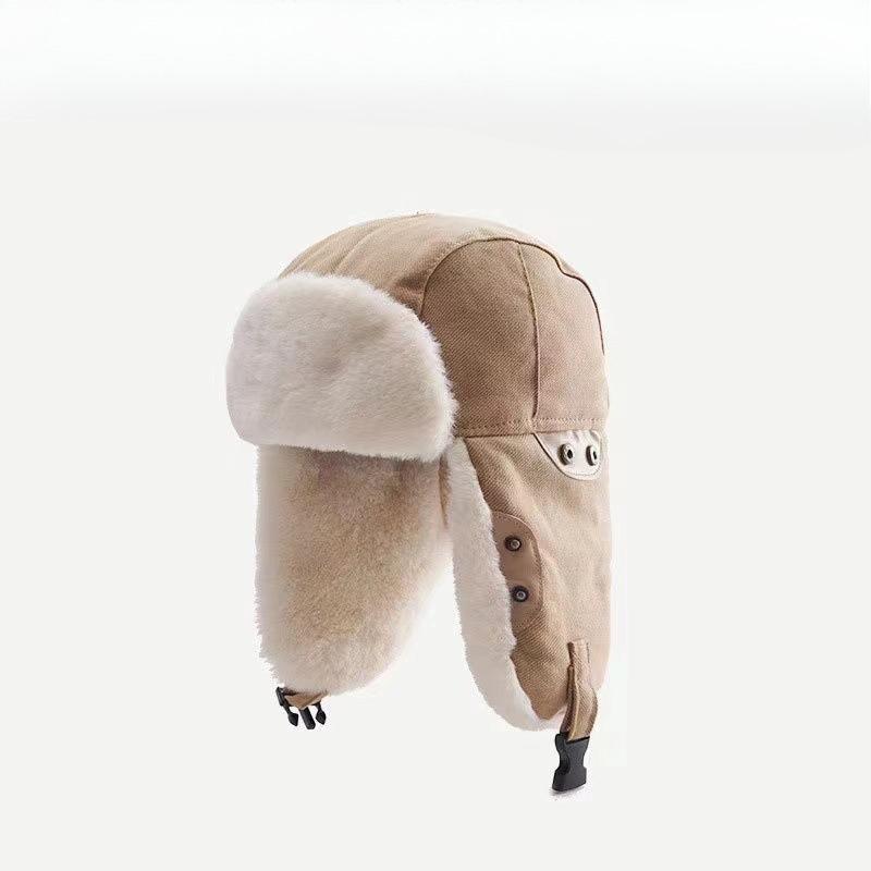 Unisex Winter Cycling Thickened Earflap Windproof Flight Hat Versatile Cotton Padded Lamb Wool Korean Style Ushanka-Style Hat