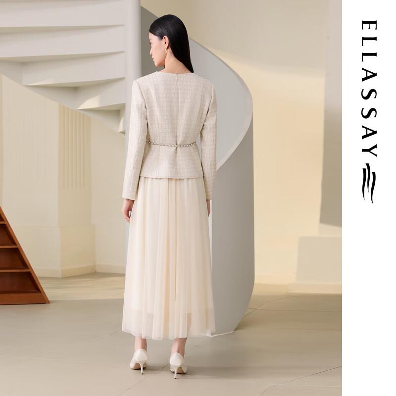 ELLASSAY 2025 Autumn Light Beige 3D Woven Knit Dress