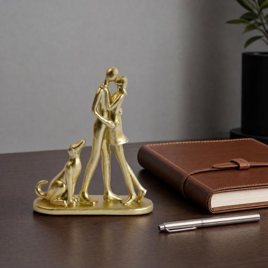 Modern Abstract Couple with Dog Resin Figurine, Romantic Man and Woman Statue Sculpture, Home Decor for Living Room Bedroom Office