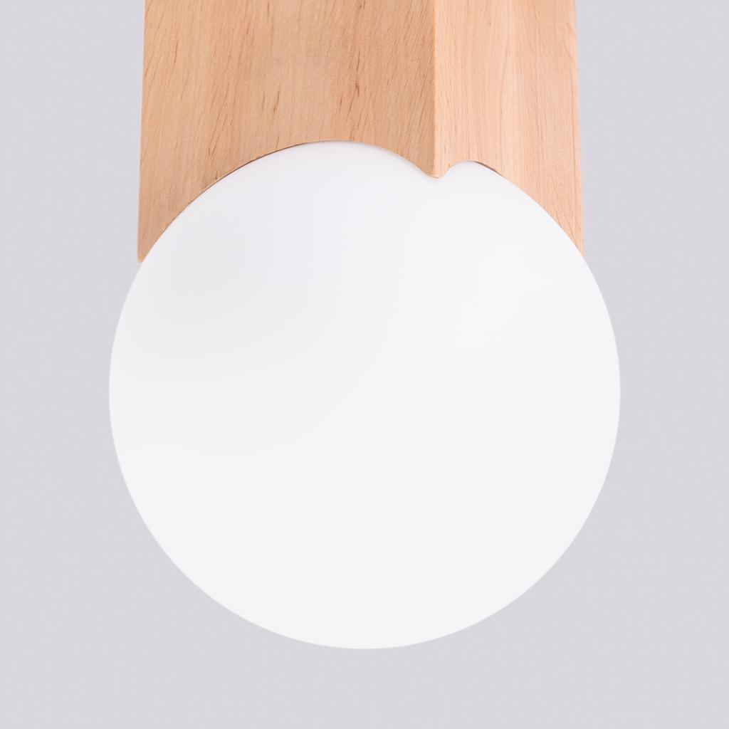 Scandinavian geometric wooden ceiling lamp with glass white ball for bathroom or hallway 1xG9 8W SOLIS Sollux Lighting