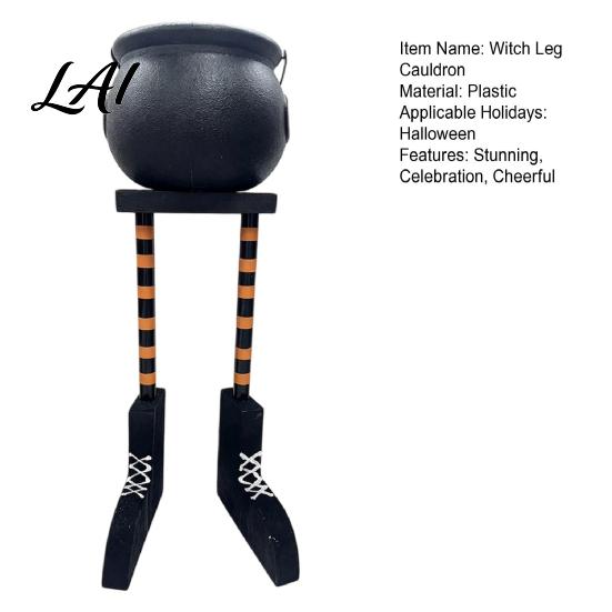 Decorative Props for Halloween Cauldron Candy Bowl 20 Inch Witch Leg Dish Bucket Eye-catching Seasonal Party Decor Plastic Large Pot Bucket