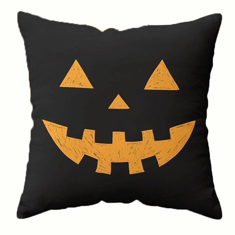 Halloween Throw Pillow Cover with Cat, Skull & Ghost Patterns - "Trick or Treat" Decor for Sofa