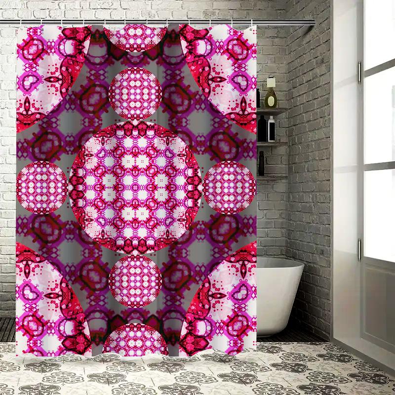 Futuristic Patterned Shower Curtain Waterproof Bath Decoration 3D Printed Bathroom Rug, Modern Floral Decor, Pink White Red Colo