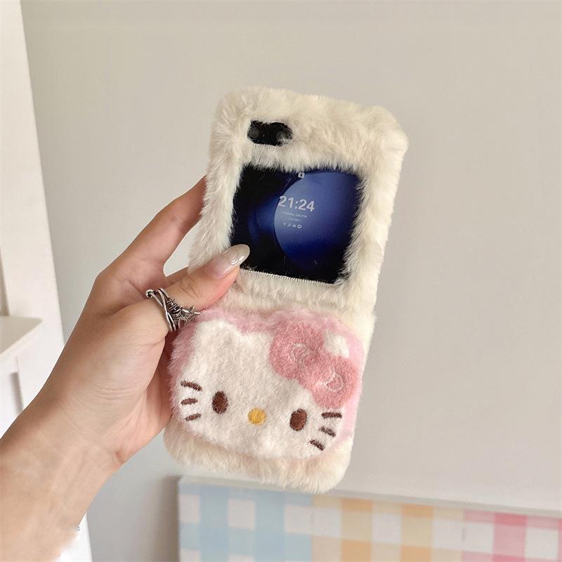 Phone Cases Samsung, Cute Plush KT Cat Phone Cases for Foldable Phones
