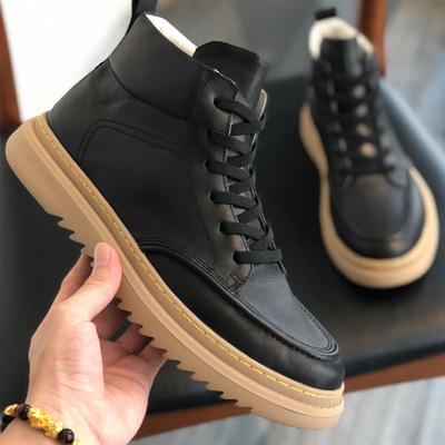 Fashion Men's Round Headed High Top Leather Shoes Fashionable Minimalist Design Style Daily Office Business Walking Motorcycle Boots