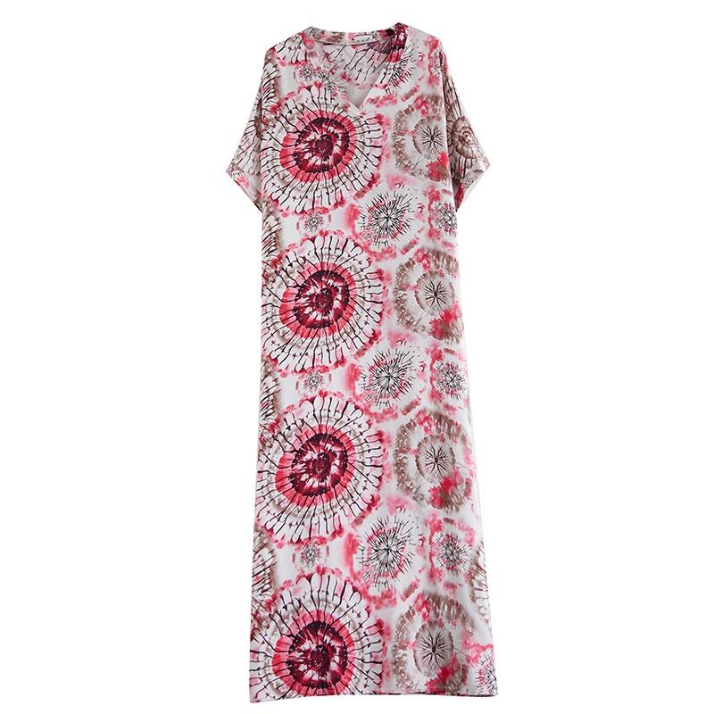 Short Sleeve Plus Size Cotton Satin Vintage Floral New In Dresses for Women Casual Loose Long Summer Dress