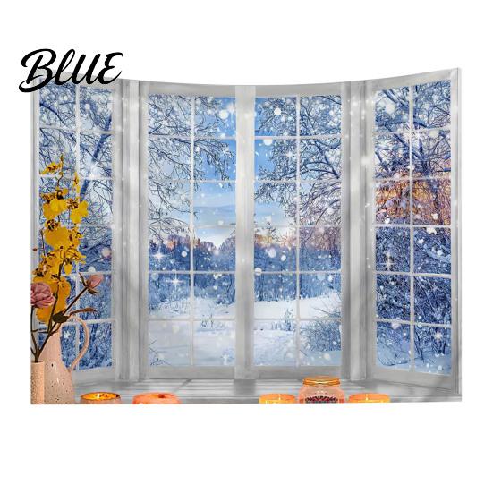 Christmas Wall Hanging Snow Scene Tapestry Holiday Backdrop Xmas Tree Cloth for Window Wreath Tapestry Bedroom Living Room 59x39 Inch Party