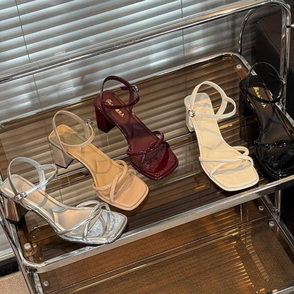 Women's High Heel Sandals Silver 2025 Summer French Style Dress Sandals Red Non Tiring Sandals Women's Shoes