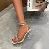 2025 New Sexy Rhinestone Bowknot Women's Sandals Jelly Transparent High Heels Summer Ankle Buckle Strap Party Shoe
