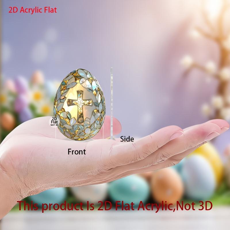 2D Flat Acrylic Easter Egg Desktop Decoration, Cross Design, Suitable for Wall Decoration, Porch, Room, Villa, Accents Home, Hallway, or Workplace - R