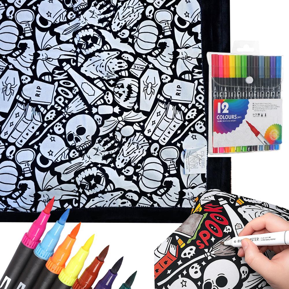 Дитяча ковдра для розмальовування своїми руками, що миється, з 12 кольоровими маркерами, Творча тканинна ковдра з квітами, пофарбованими на замовлення, для дорослих, для релаксації