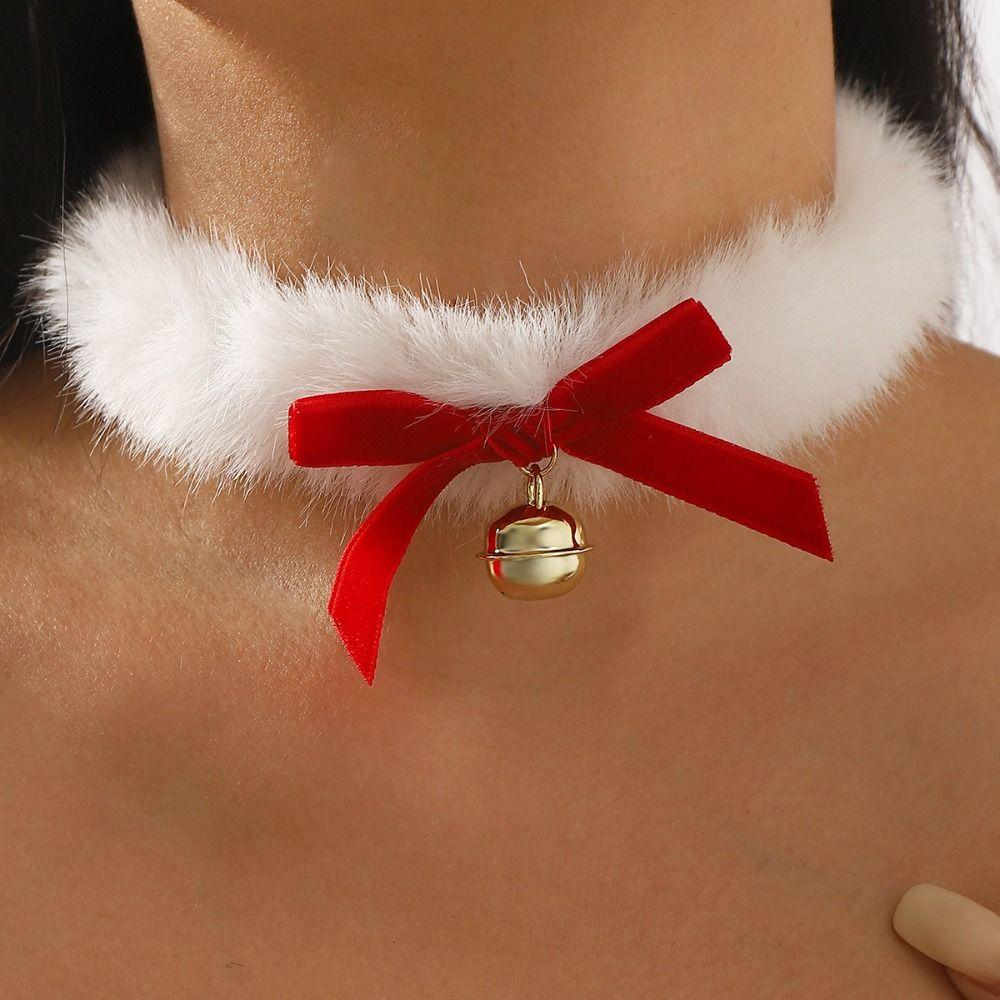 Christmas Tree Christmas Plush Choker Hairball Xmas Clavicle Chain Bow Pendant Necklace  Winter