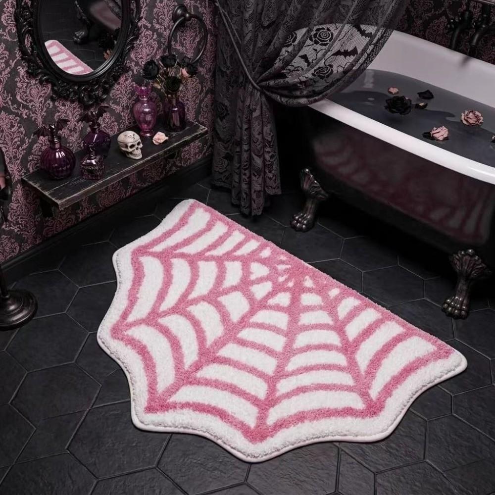 Half Round Spider Web Carpet Non-slip Floor Mat Creative Halloween Doormat  for Bathroom&Bedroom