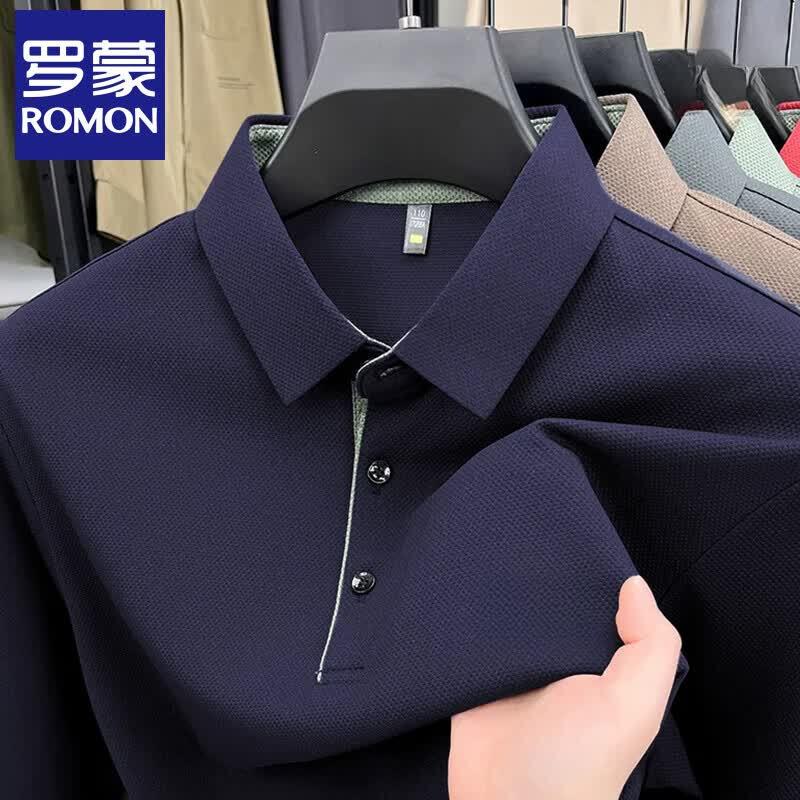 Romon Men's Casual Business Long-Sleeve Polo Shirt