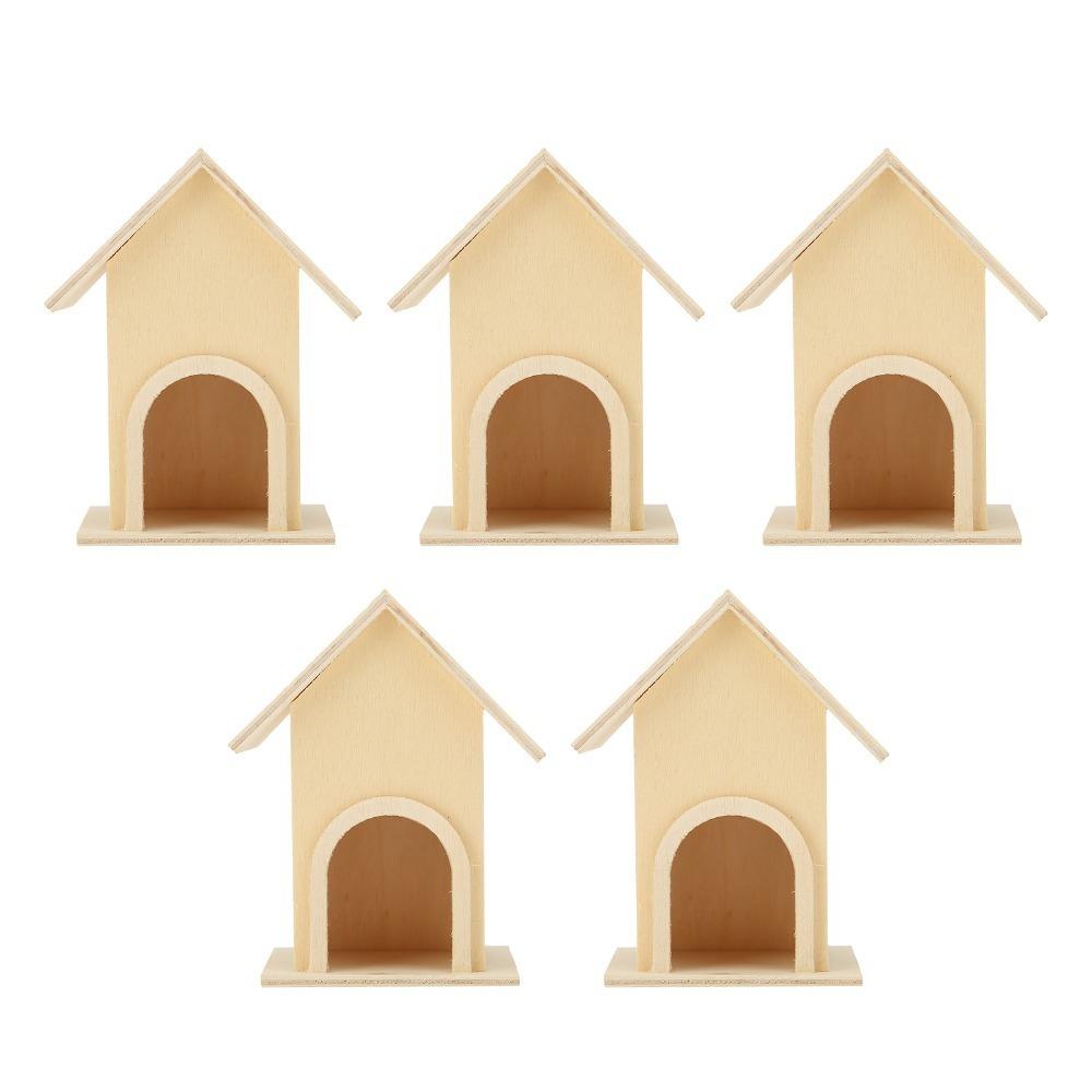 5Pcs Wood Wooden Birdhouse Unpainted Surface Bird Cage Craft Unique Garden Ornament Small Birds 5Pcs