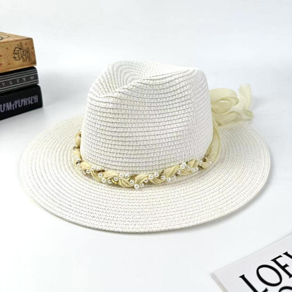 Spring And Summer New Sunshade Straw Hat Women'S European And American Style Fashion Streamer Top Hat Outdoor Sunscreen Versatile Hat