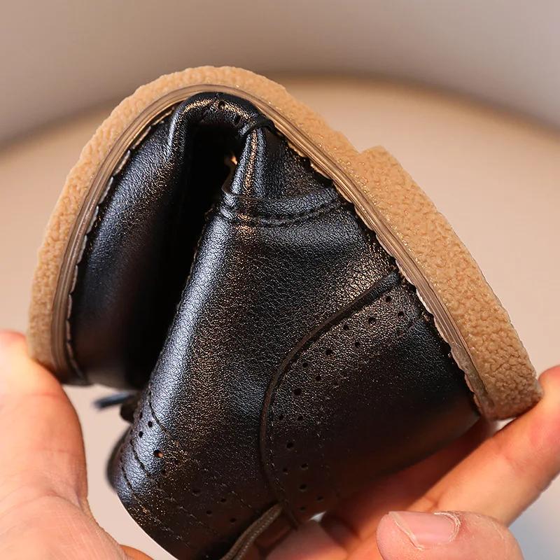 Autumn Winter Children Boots Boys Girls Short Boots Toddler Fashion Leather Shoes England Soft Bottom Boots E08142