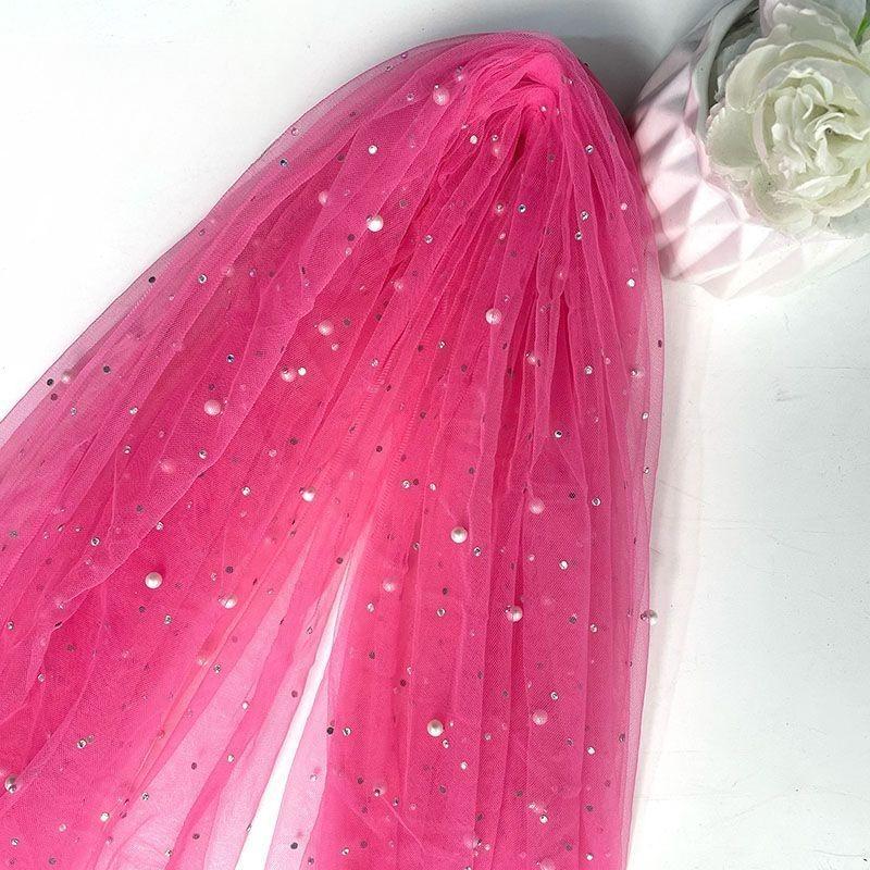 Beads Colored Diamonds Nails Pearl Imitation Pearl Encryption Fabric Wedding Dress Headgear Gauze Skirt Background Cloth Mesh