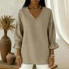 Women's -color Casual Nine-quarter Sleeve Retro V-neck Shirt