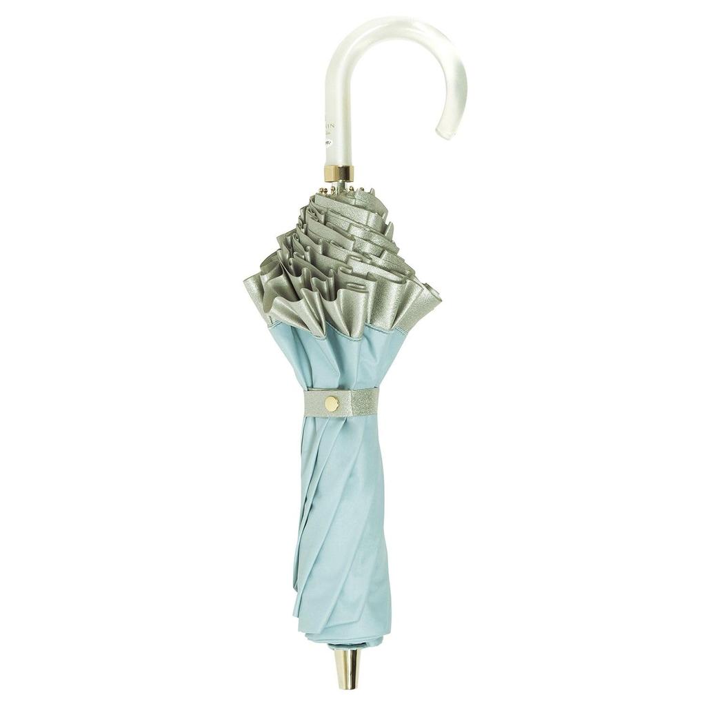 Moonbat en Folding Perfect for Rain or Premium Light Heat and UV Shiny Blue [Lanvin Bleu] Parasol, Shine, Blocking, Protection, Ruffles,