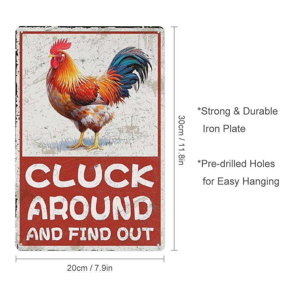 Cluck Around And Find Out Humorous Chicken Metal Tin Sign 12x8 Inch Farm Warning Poster Chicken Farm Tin Sign Home Kitchen Decor 20x30cm（7.8x11.8inch）