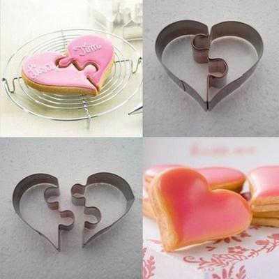 Novo 2 peças esquerda + direita amor coração bolo biscoito cortador molde dia dos namorados uso
