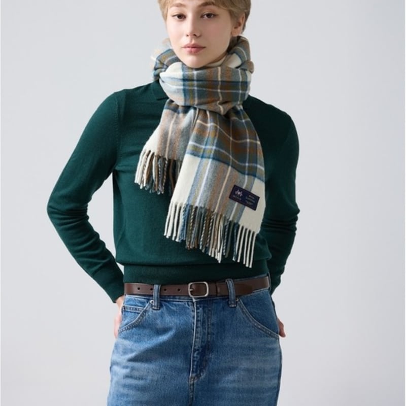 ABRAHAM MOON Merino Wool Shawl Muffler 50cm - New Muted Blue Stuart