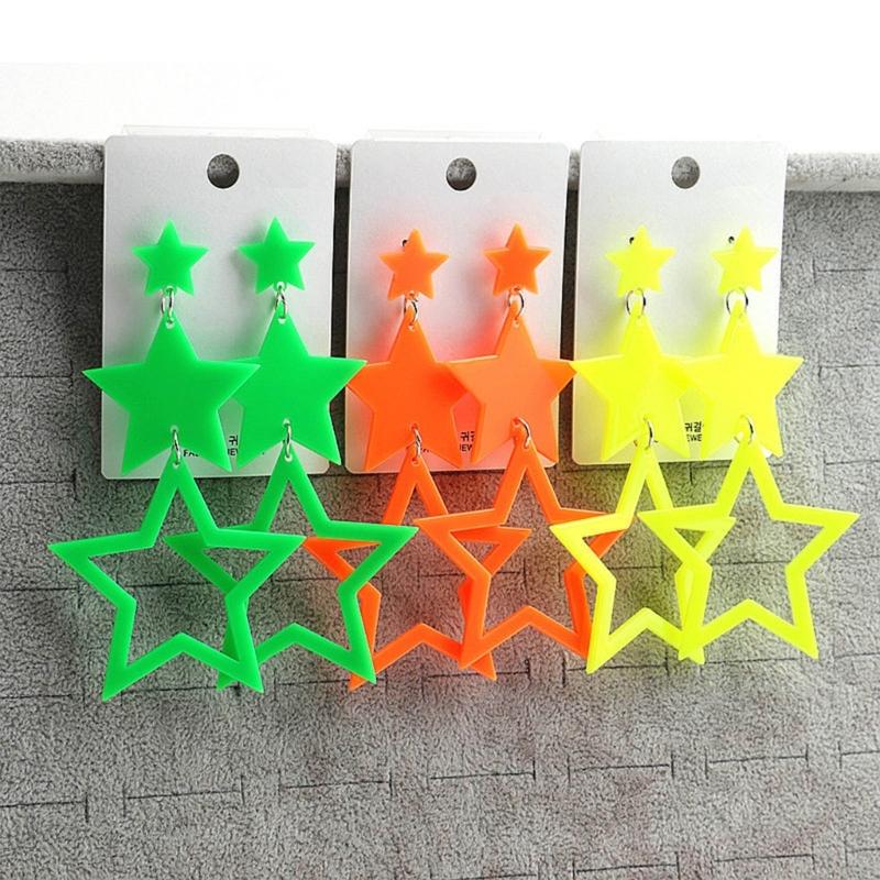 Star Earrings for Women Neon Color Hollow Star Dangle Earrings Sparkle-Star Drop Earrings Jewelry Gift Valentines Day