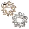 Secure Clasp Pin Brooch Pin, Faux Pearl Wreath Design Lapel with Rhinestones Inlaid, Electroplated Circular Flower Leaf Garland for Coats Shirts Bags