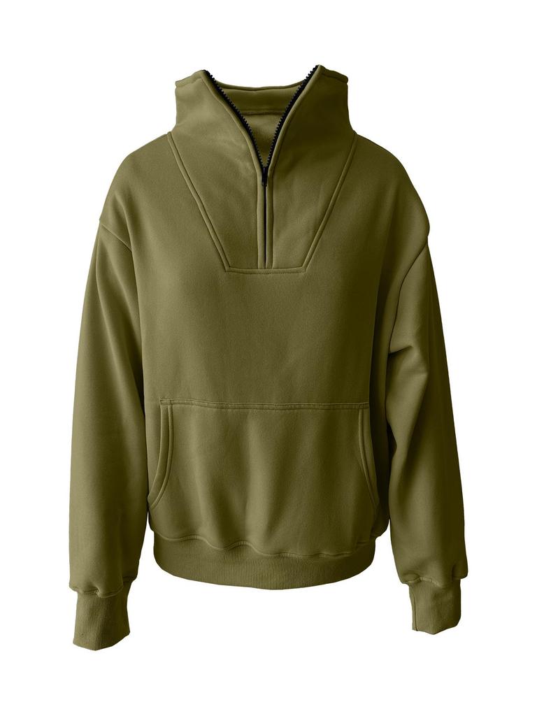 2023 Autumn-Winter Women's Fleece Stand Collar Zipper Hoodie with Pockets