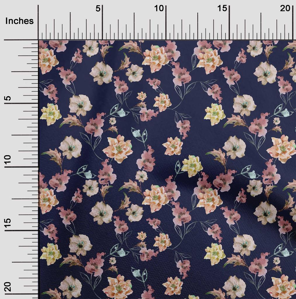 oneOone Cotton Flex Aquamarine Fabric Flower & Leaves Watercolor Sewing Fabric By The Yard Printed Diy Clothing Sewing Supplies 40 Inch