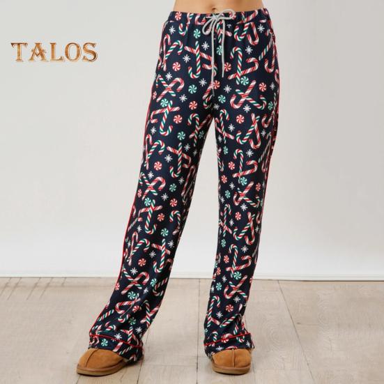 2 buc/set Set pijamale de Crăciun pentru femeie Moș Crăciun imprimeu rever cu mâneci lungi cămașă cu un singur piept, talie elastică, picior lat, îmbrăcăminte pentru casă, cămașă de noapte