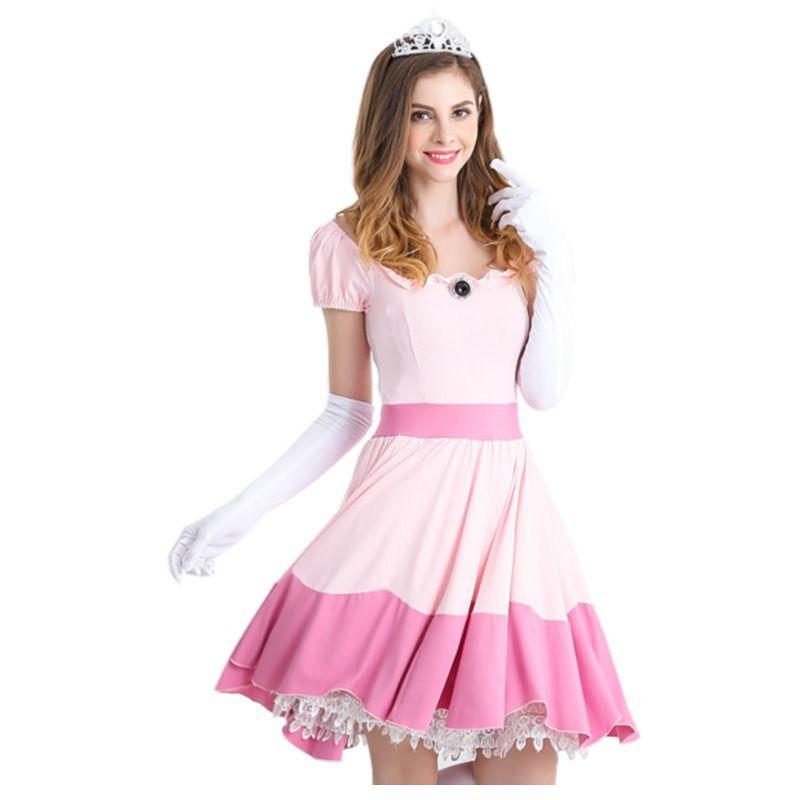 

. Halloween Super Mary Fairy Tale Princess Role Play Pink Princess Clothing Uniform Temptation Cosplay (Headdress + skirt + gloves) XXL
