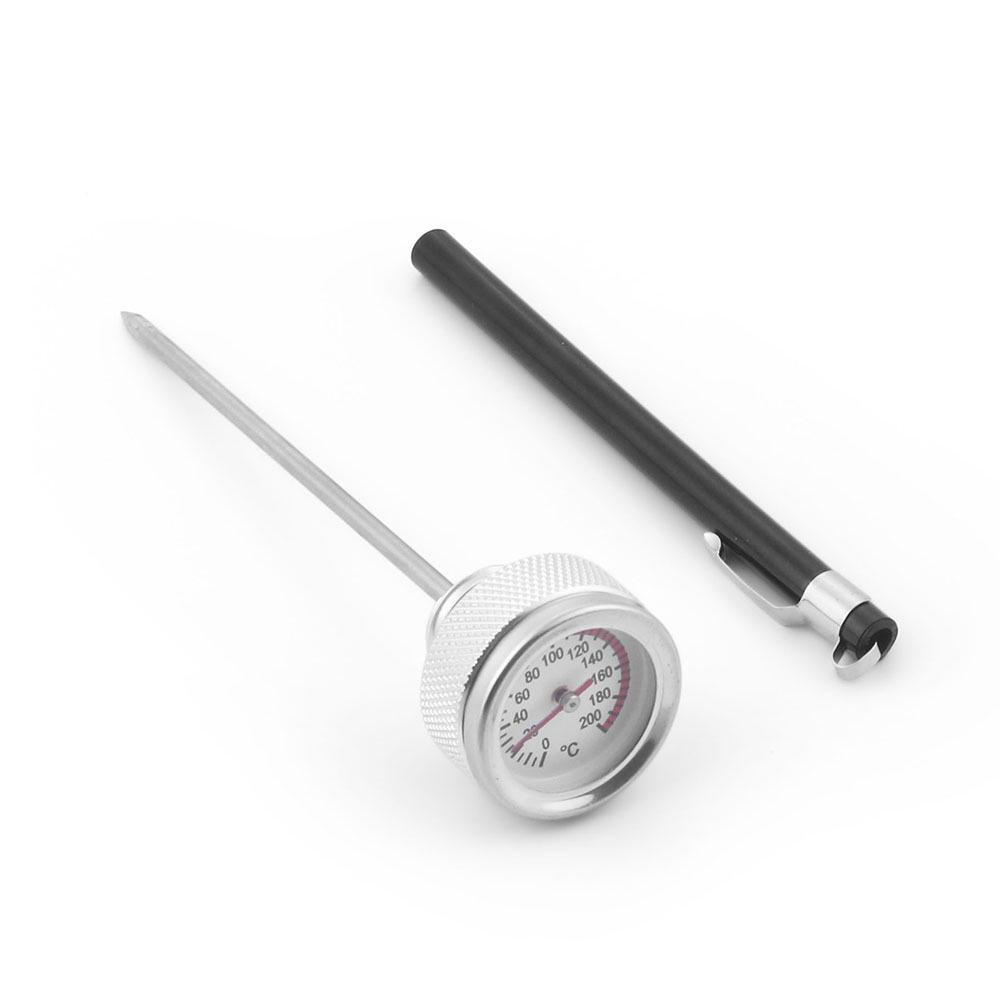 Motorcycle Fuel Tank Cap with Oil Temp Gauge (0-200℃), M20x1.5/M20x2.5, Black/Silver.