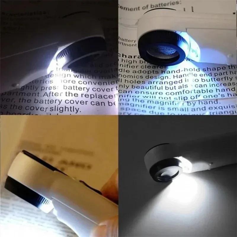 New Portable 40X Magnifying Glass With 2 LED Light For Inspect Maps Stamps Jewelry Circuit Boards Handheld With lamp Magnifier