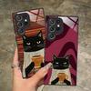 Cute Coffee Cat Glass Mobile Phone Case for Samsung Galaxy S26 S25 S24 S23 S22 S21 S20 Note20 Plus FE Ultra Colorful Cover